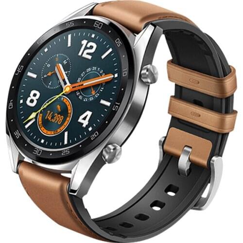 22mm Watchband for Huawei watch GT Active/Honor Watch Magic smart watch replace bracelet Silicone+Leather wrist strap band