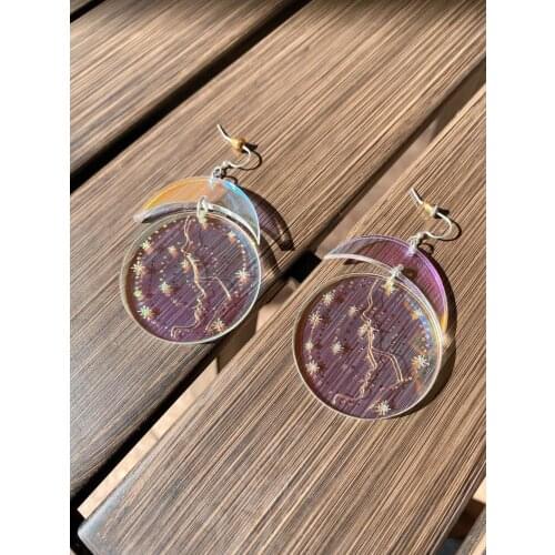 Handmade laser cut Holographic Iridescent Celestial Embrace Earrings