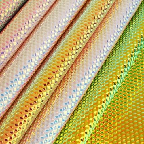 10 yards*137cm roll holographic diamonds grain PU leather Laser water cube three-dimensional artificial leather rainbow fabric