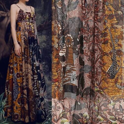 145cm Width Forest Banana Tree Leaves Printed Polyester Georgette Chiffon Fabric For Woman Girl Summer Long Dress DIY Sewing