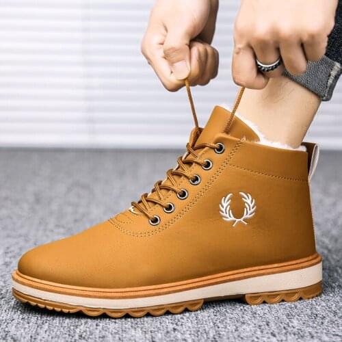 Size39-44new Mens Boots High Top Shoes Fashion Martin Boots Autumn Winter Snow Boots Fashion Leather Boots Cotton-padded Shoes