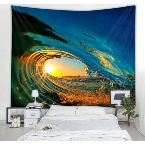 Nordic Landscape Sea Water Waves Tapestry Decorative Wall Tapestry Art Deco Blanket Curtain Hanging at Home Bedroom Living Room