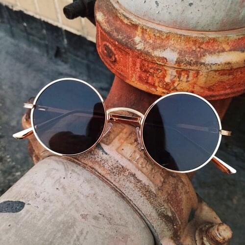 Gothic Steampunk Men Sunglasses Women Round Metal Vintage Shades Brand Designer Sunglasses Pink Mirror High Quality UV400 New