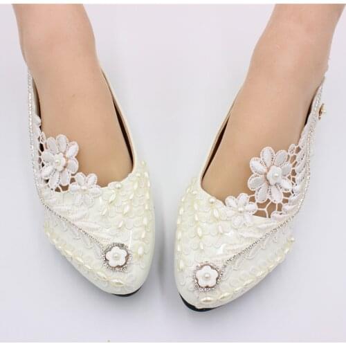 New white lace wedding shoes flat bridal shoes bridesmaid shoes plus size womens shoes aliexpress flat heels womens shoesBH172