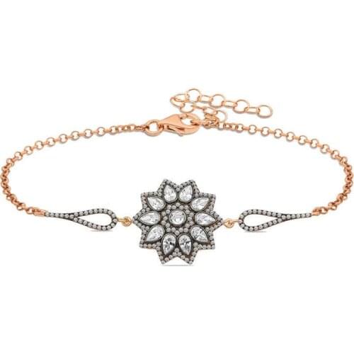 Tevuli 925 Sterling Silver Flower Pattern Diamond Montür Bracelet