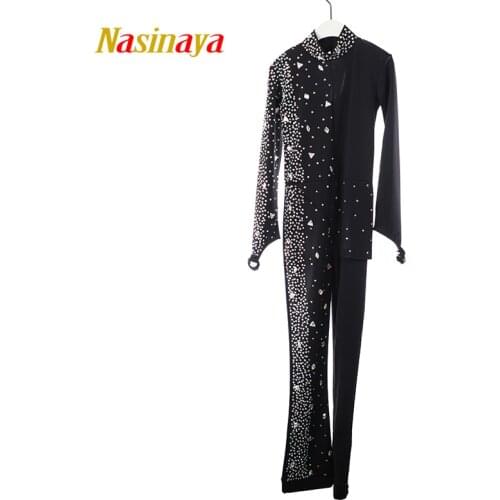 Figure Skating Leotard Jumpsuit For Girl Kids Women One Piece Ice Skating leotards black shiny