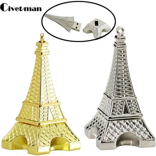 Real Capacity 256GB USB Flash Drive Metal Eiffel Tower Shape 8GB 16GB 32GB 64GB 128GB Usb Flash Memory Thumb USB Stick Pendrives