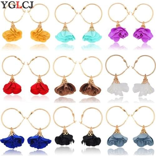 YGLCJ 2019 Elegant Lady Bohemian Flower Earrings Sweetheart Petals Alloy Earrings Big Earrings Charming Female Accessories Gifts