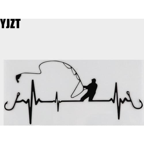 YJZT 16.7CM*7.7CM Car Sticker Heart Fishing Vinyl Decal Black/Silver C24-0642