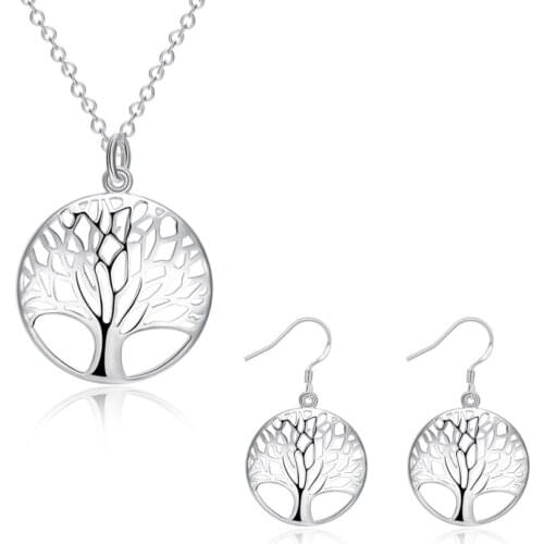 Garilina Tree Of Life Jewelry Silver Color Pendant Earrings Party Trinket Jewelry Sets For Women Womens Fashion 2020 S2035