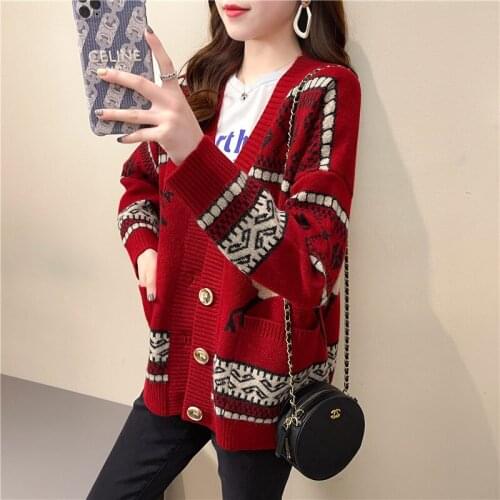 Womens Hoodies Button Down Cardigan Jumpers Bohemian Deer Print Long Sleeve Loose Knit Sweater Womens Sweatshirts Streetwear
