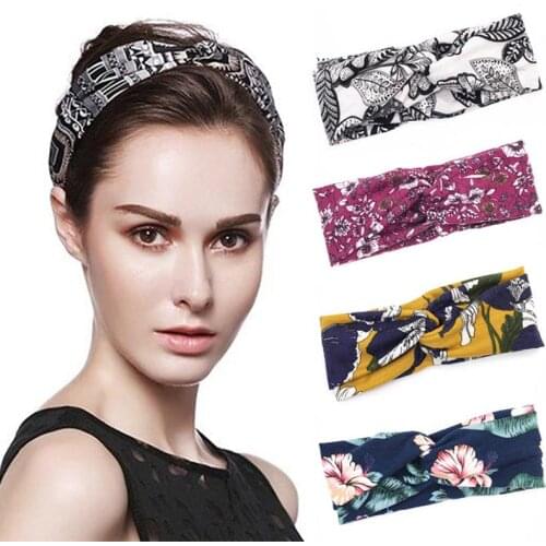 Women Hair Accessories Fashion Headband Fabric Cross Leopard Twist Knot Elastic Wrap Turban Hair Band Yoga Running Sport Ladies
