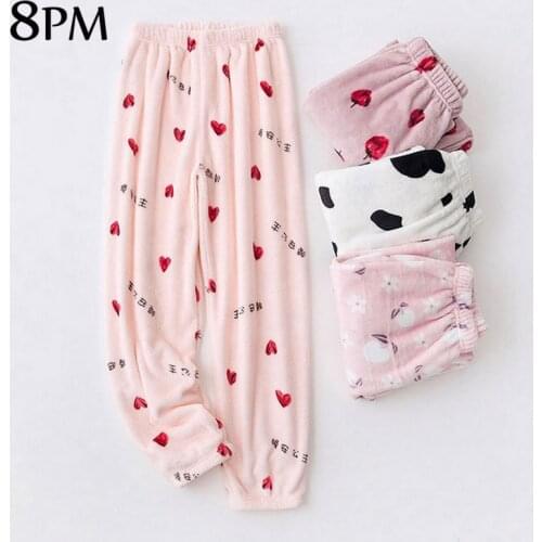Flannel Sleep Bottoms Women Printed Kawaii Cotton Comfortable BreathableKorean Style Pajama Pants Sleepwear Warm Casual Homewear