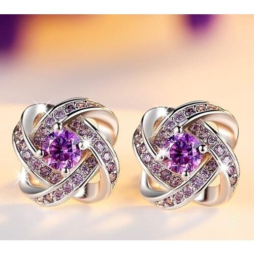 Beiver 2 Colors Fashion CZ Stud Earrings for Women Best Wedding Gifts Rhodium Plated Clover Jewelry 2018 New