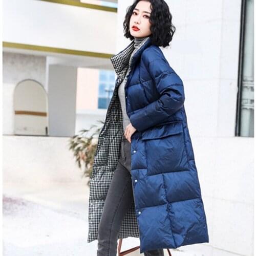 Plus Size 5XL Double Side Womens Winter Down Jacket Fashion Long Double-Breasted Down Coat Female Warm White Duck Down Parka