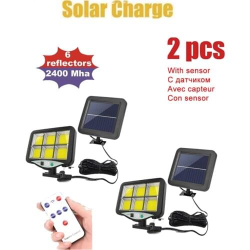 2pcs seperable Garden 120 LED Solar Lamp PIR Motion Sensor Solar Light Waterproof For Outdoor Wall Street Décor lighting remote