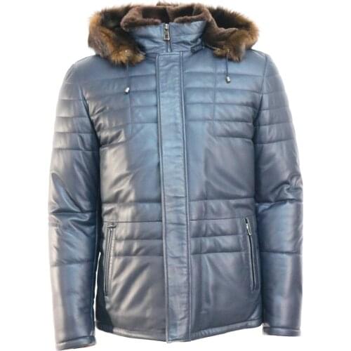 2021 Fur Collar Genuine Toscana Leather Jacket Men Black Brown Sheepskin Coat Winter Bomber Jacket Male blue