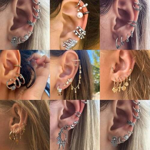 30styles Fashion Bohemian MIDI Womens Earrings Set Moon Sun Butterfly Gold Color Earrings Jewelry Charm Retro National Style Gi