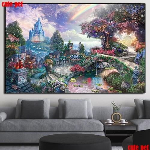 5d DIY Diamond Painting Rainbow garden castle bridge scenery Full Square Round Drill Poster Mosaic Cross Stitch Home Decoration