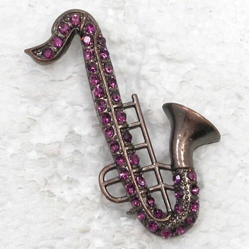 Antique Copper Purple Rhinestone Wind Instruments Pin brooches C244 D3
