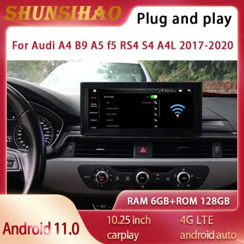 ShunSihao car radio gps navi For 10.25" A4 B9 A5 f5 RS4 S4 A4L 2017-2020 Video player multimedia carplay 128G android 11