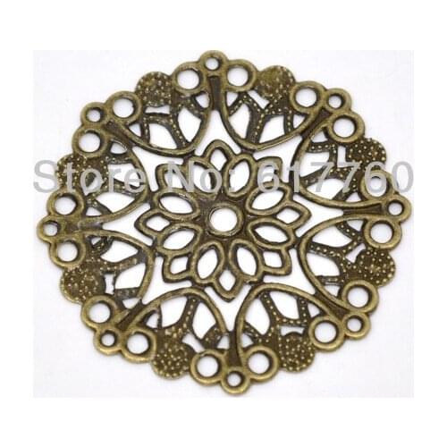 Free shipping-Antique Bronze Filigree Flower Wraps Connectors Jewelry Findings DIY Connectors 35mm Dia. J0038