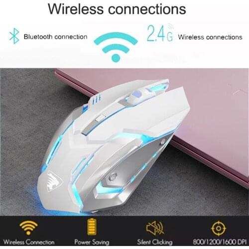 Silent Gaming Mouse 2 In 1 Wireless Dual Mode Bluetooth 5.0 + 2.4Ghz Mouse LED Backlit PC Gamer Computer Mouse For Laptop