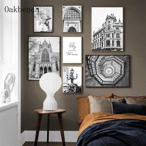 Black and White Canvas Painting Nordic Architecture Wall Poster Photography Print Modern Wall Paintings For Living Room Decor