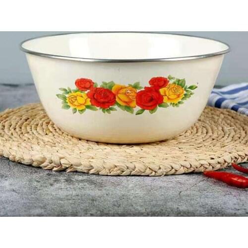 Chinese Style Enamel Bowl Large Capacity Thickened Enamel Dish with Cover Noodles Bowls Food Storage Container Bowl Tableware