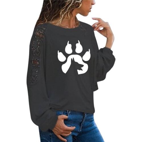Paw Prints Dog Animal Print Female T Shirt Funny Teeshirt Women Clothing Casual Long Sleeve Large Size Loose Lace Tops Tee
