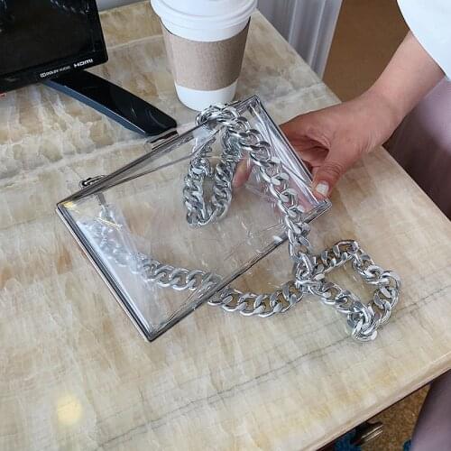 Box Shape Transparent Womens Handbag High Quality Acrylic Jelly Bag Luxury Thick Chain Tote Party Clutch Small Square Bag Purse
