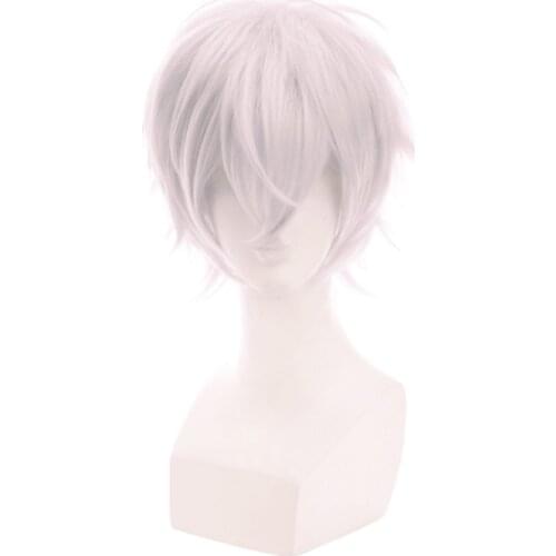 Sakata Gintoki Silver White Short Cosplay Wig Gintama Halloween Costume Synthetic Hair Wigs For Men + Wig Cap
