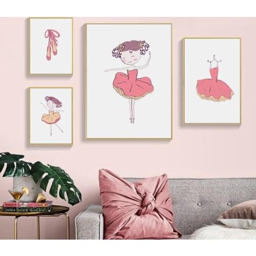 Cute Cartoon Ballet Canvas Painting Wall Art Pictures Lovely Grils Dancing Skirt Shoes Posters Prints for Kids Room Home Decor