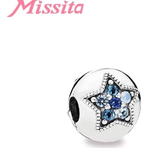 MISSITA 2019 New Fashion Star Blue Crystal Safety Bead Clip Charm fit Brand Bracelet DIY Jewelry Women Bangle Accessories