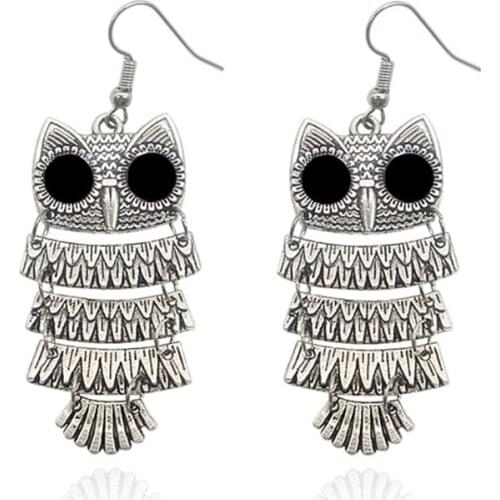 Fashion Exquisite Lady Retro Bohemian Owl Earrings Hollow Tassel Animal Earrings Hip Hop Bronze Metal Ear Jewelry Gift