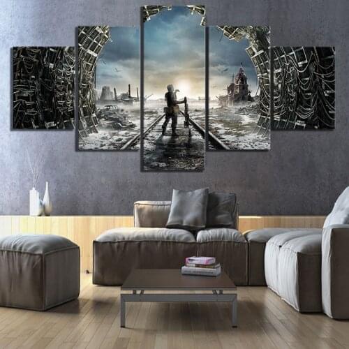 Canvas Painting Modular 5 Panel Shooting Game Metro Exodus Art Print Home Decoration Poster For Living Room Framework