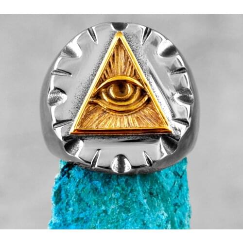 Freemason Illuminati Triangle Masonic Stainless Steel Mens Rings Punk for Male Boyfriend Biker Jewelry Creativity Gift Wholesale
