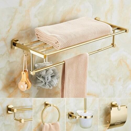 Bathroom Accessories Set Brass Gold Towel Rack Toilet Brush Holder Corner Shelf Paper Holder Soap Dish Hooks Bath Hardware Sets