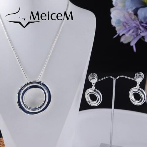 MeiceM Womens Fashion Choker Necklaces Set Circle Geometric Necklace Set Girl Lady Wedding Holiday Jewelry Set Alloy Chain Hot