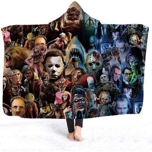 Hooded Blanket Horror Movie Character Hooded Blanket for Adult Gothic Sherpa Fleece Wearable Throw Blanket Microfiber Bedding