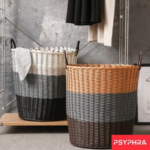 Laundry Organizer Basket Foldable Plastic Rattan Large Dirty Clothes Toy Fruit Storage Basket Home Portable Sundries Storage Bin