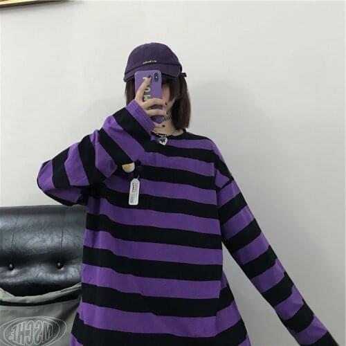 Autumn Women Sweatshirt casual female Korean Hip hop vintage Ulzzang dropshipping top clothes punk stripe Long sleeve Harajuku