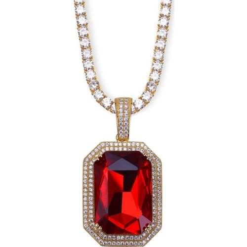 Hip Hop Pendant Necklace Gold Color Plated All Iced Out Micro Pave CZ Stones Big Red Pendant Necklaces Gift For Men Bling Hot