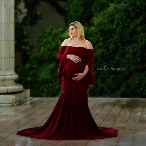 Maternity Dress Photo Shoot Maternity Gown Ruffle sleeve Maternity Mercerized cotton Gown Elegant Maternity Photography Props