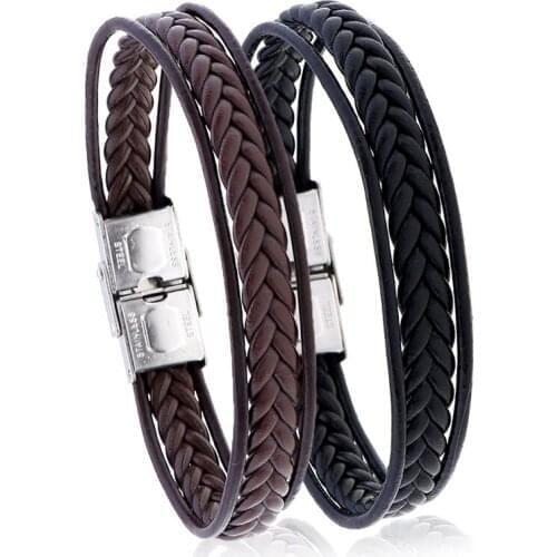 Braided Leather Bracelet Bangle for Men Handmade Leather Wristband Mens Bracelet Korean Fashion Hand Jewelry Accessories