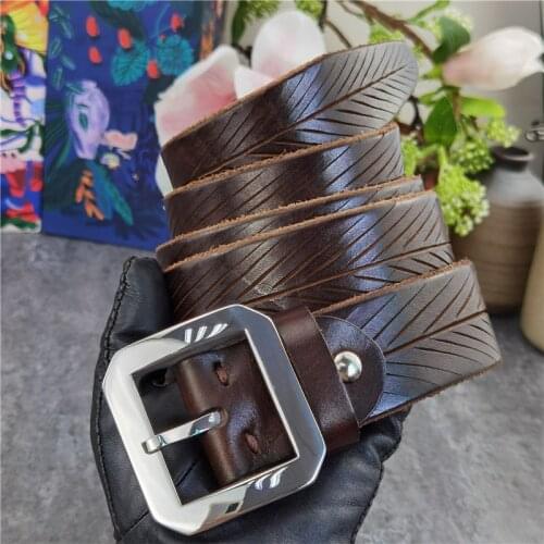 Stainless Steel Belt Buckle Hand Carving Desiger Luxury Belt Ceinture Think Leather Belt Men Vintage Waist Mens Belt SBT0014