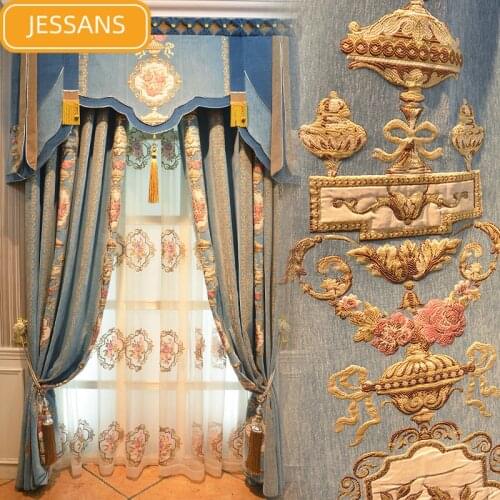 Modern European Luxury Korean Style Curtain Pink Embroidery Stitching Curtains for Bedroom Living Room Curtain