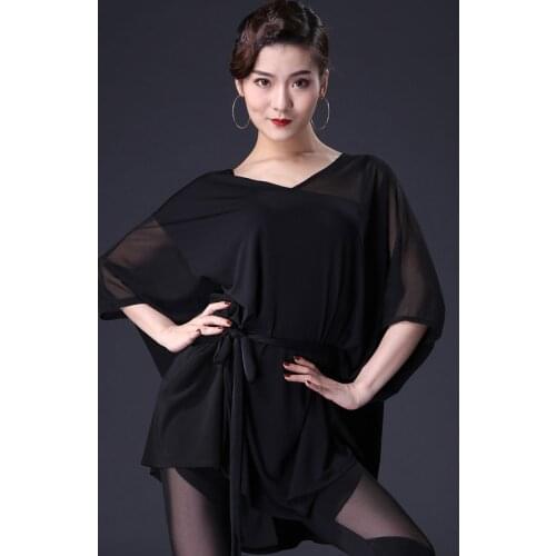 Mesh Latino Dance Tops For Women Black Ballroom Practice Wear Black Designer Clothing Samba Costume Salsa Dance Outfits DL7076