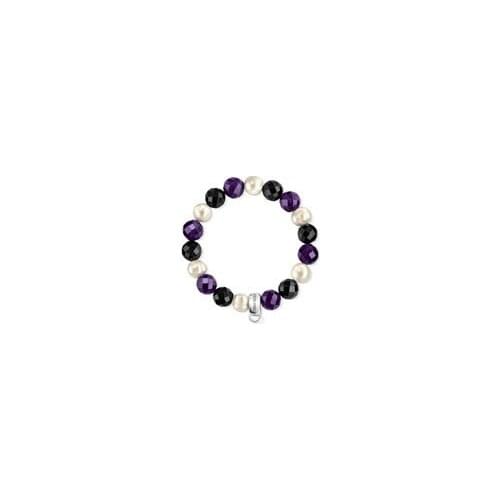 Fashion Charm Bracelets 10mm Purple Crystal Black Stone Simulated Pearl 925 Sterling Silver Bracelet Jewelry For Women SBR014