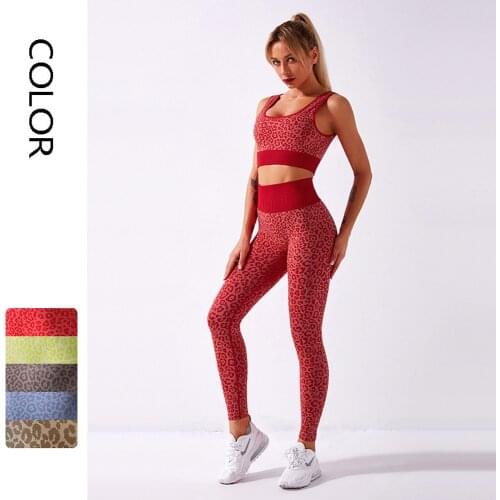 Sport Set Women Leopard Yoga Set Gym Clothing Seamless 2 Piece Sport Suit Push Up Sports Bra Seamless Leggings Women Tracksuits